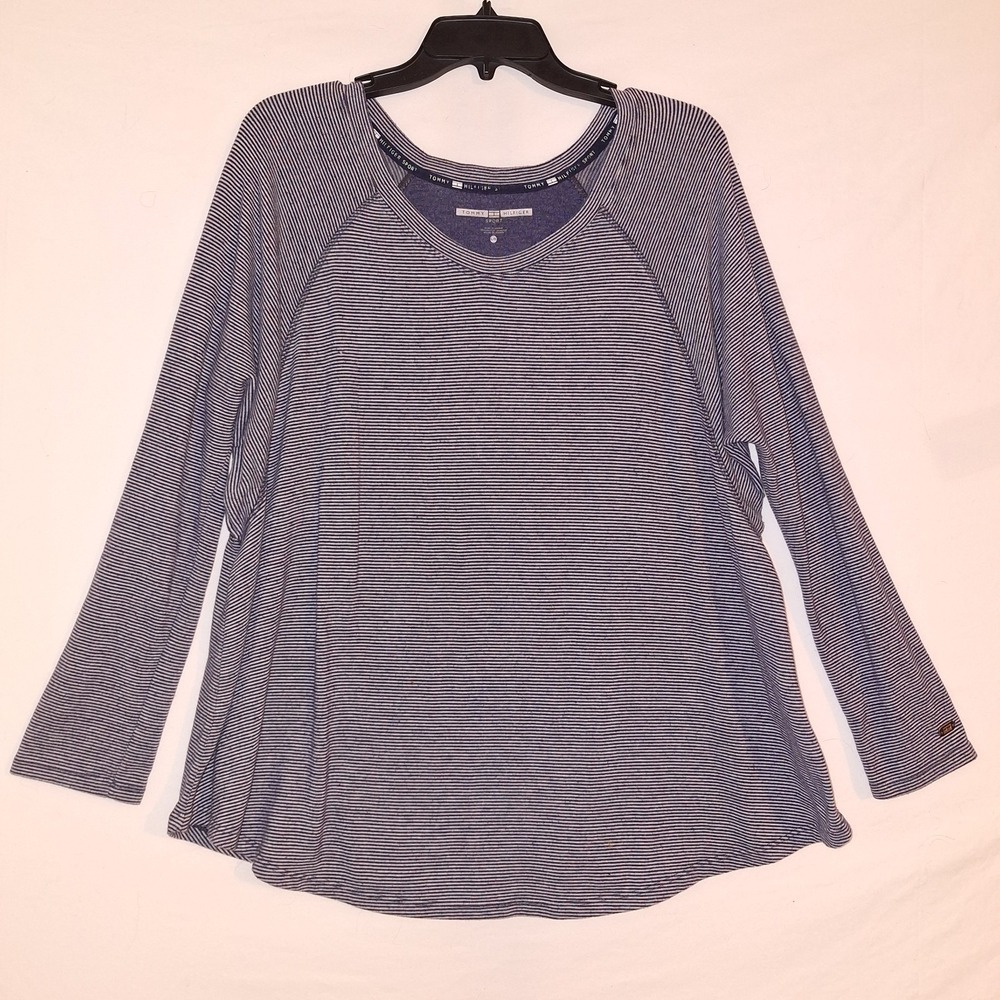 Tommy Hilfiger Sport‎ Navy Womens Blue Pullover Striped Long Sleeve Top L